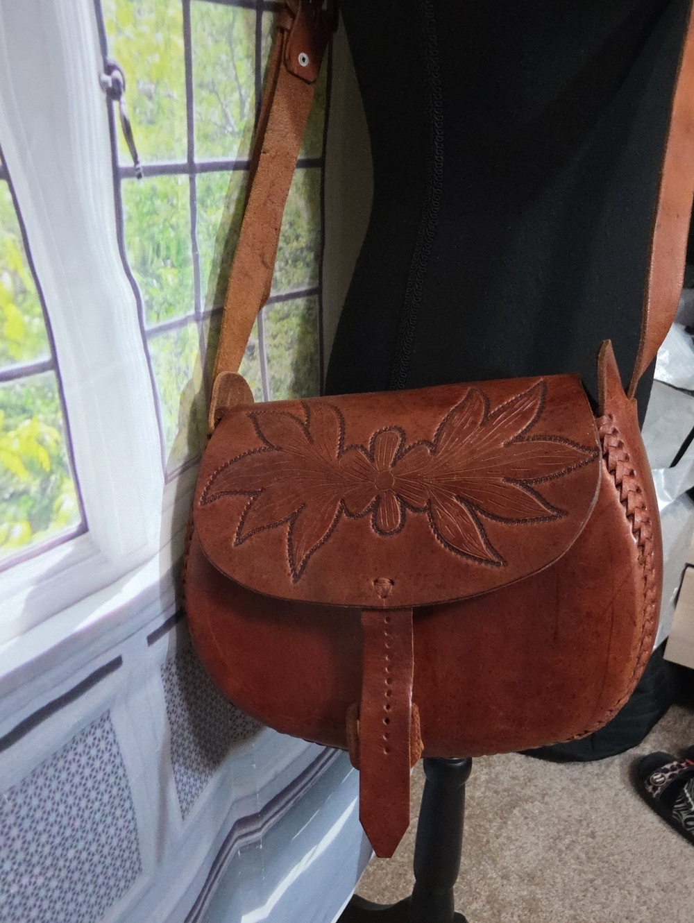 Handcrafted Brown Leather Crossbody Saddle Bag